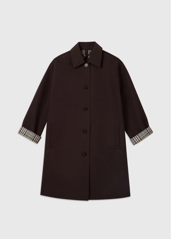 Brown Check Lined Car Coat