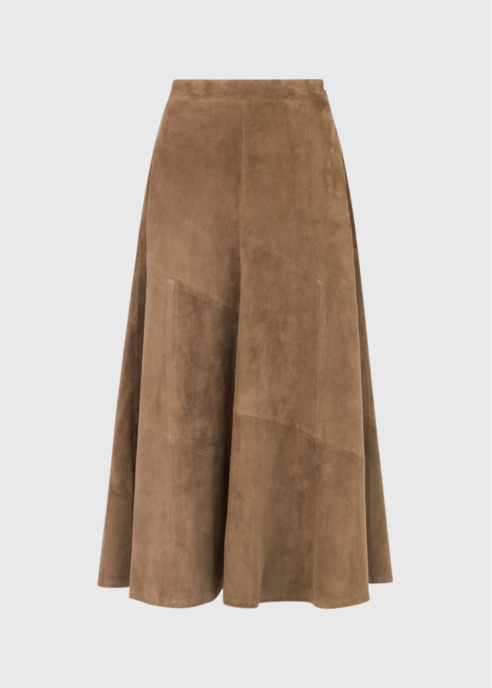 Taupe Zig Zag Panel Suede Skirt