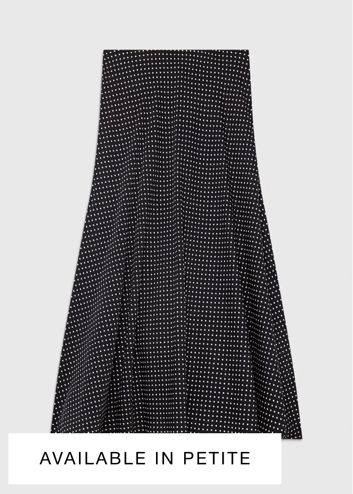 Black mini spot fit and flare midi skirt
