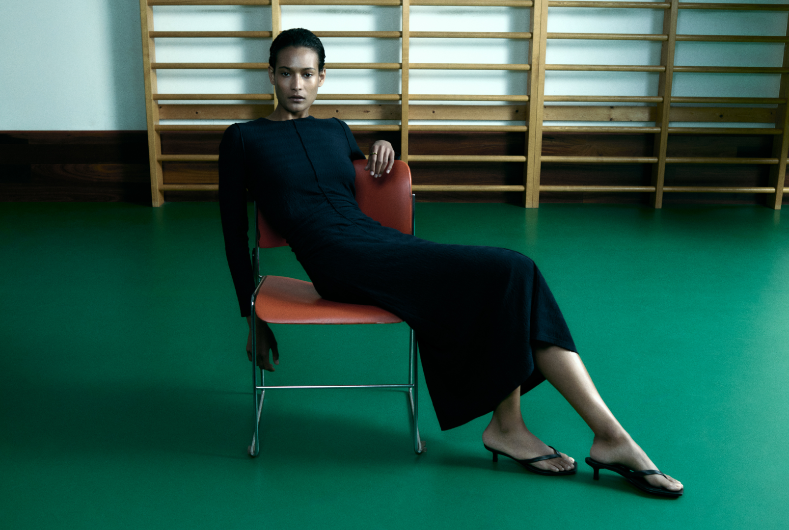 Navy Textured Jersey Ruched Dress