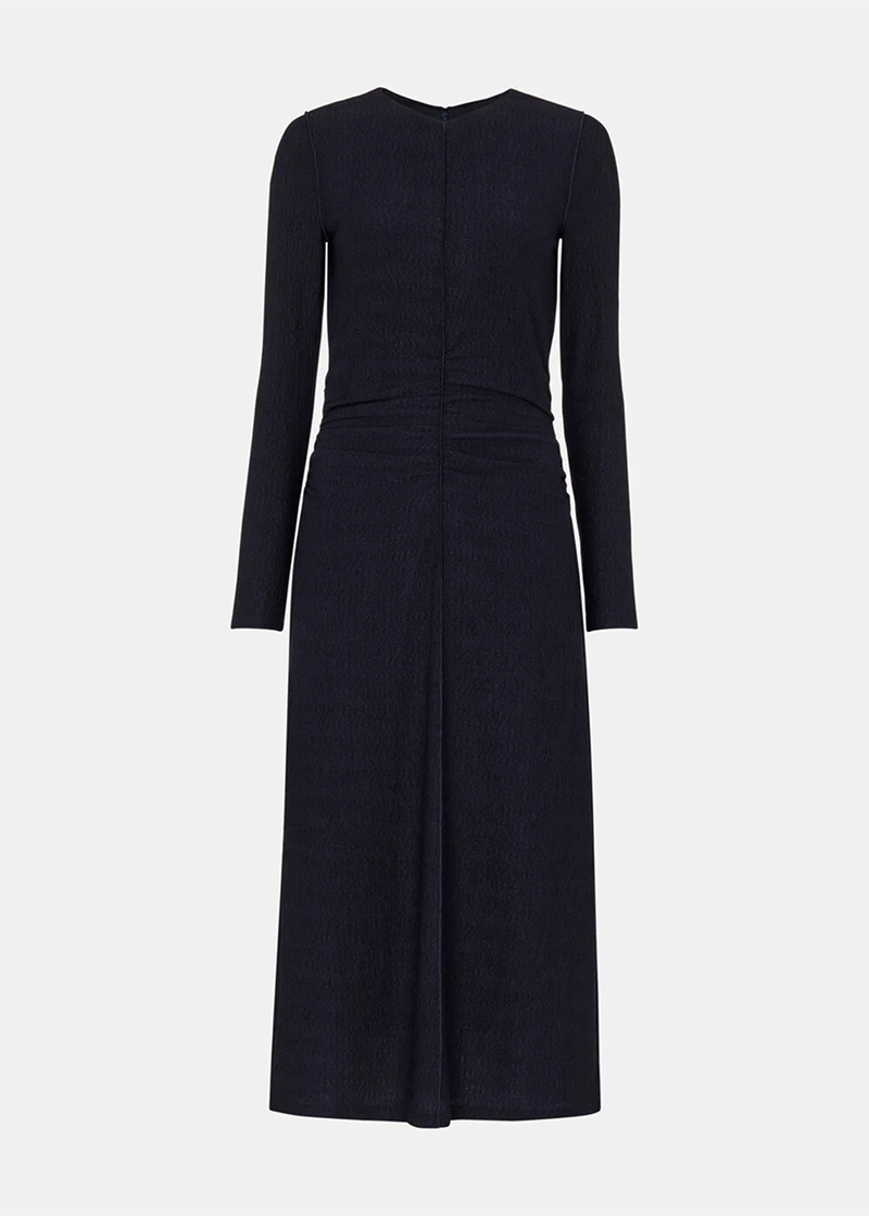 Navy Textured Jersey Ruched Dress