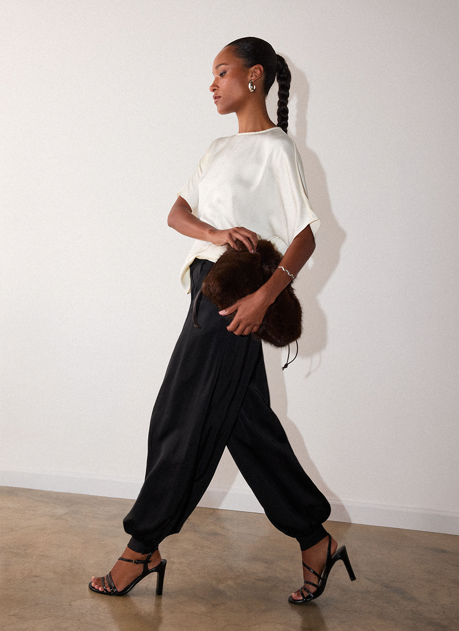 Black Petite Satin Balloon Trouser
