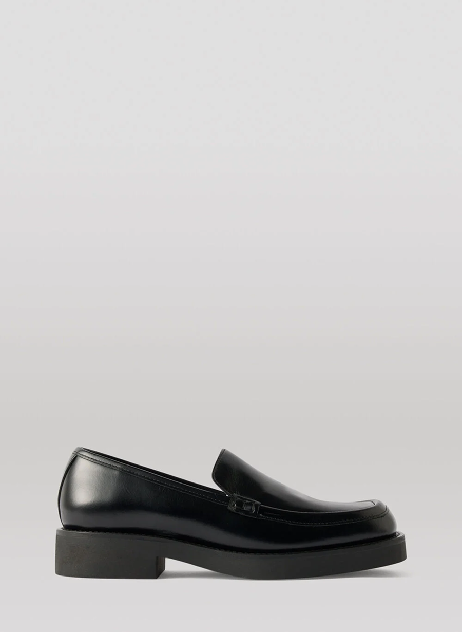 Black Square Toe Leather Loafer