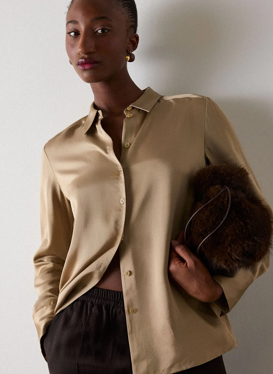 Gold Metallic Satin Viscose Shirt