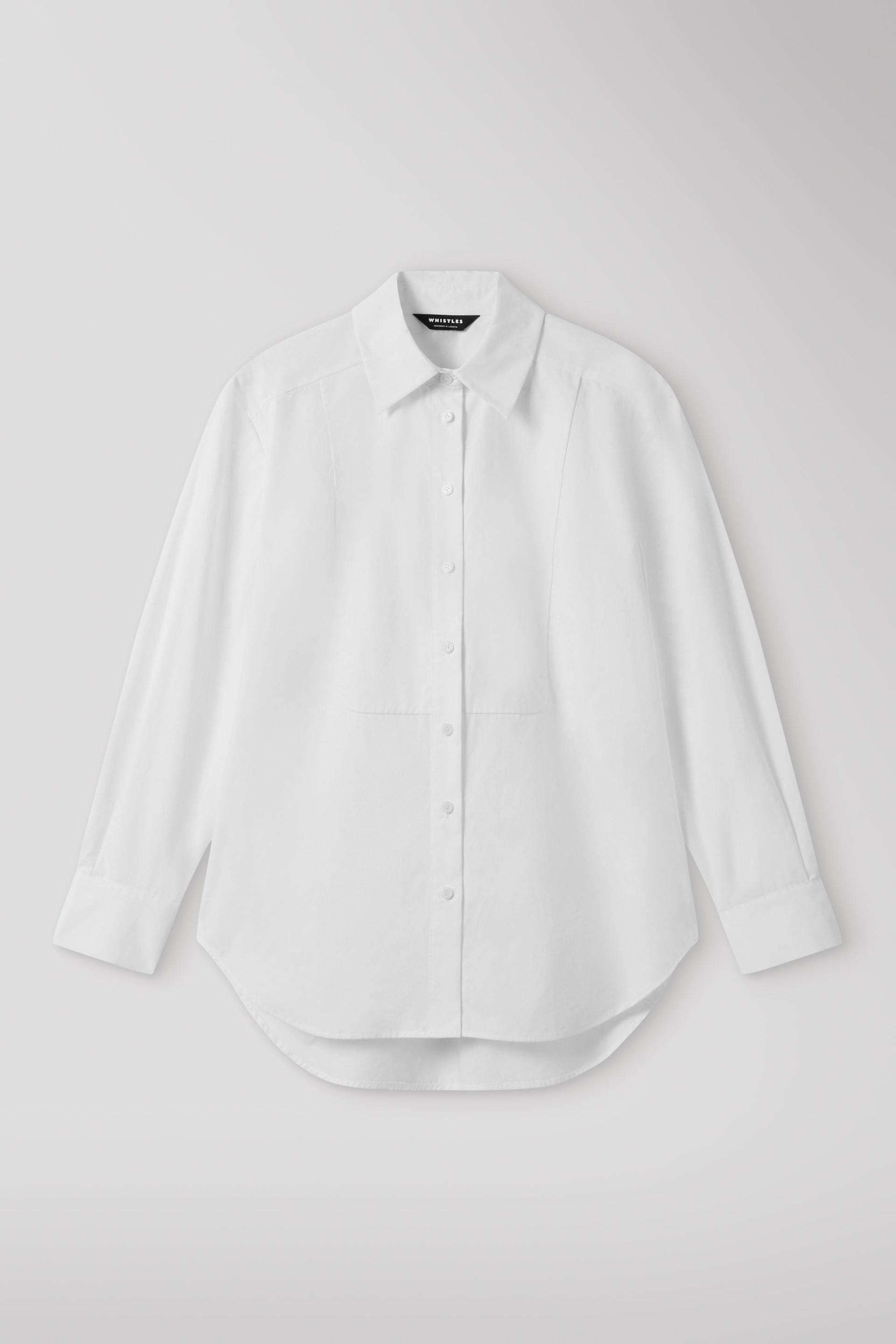 White Bib Detail Cotton Poplin Shirt