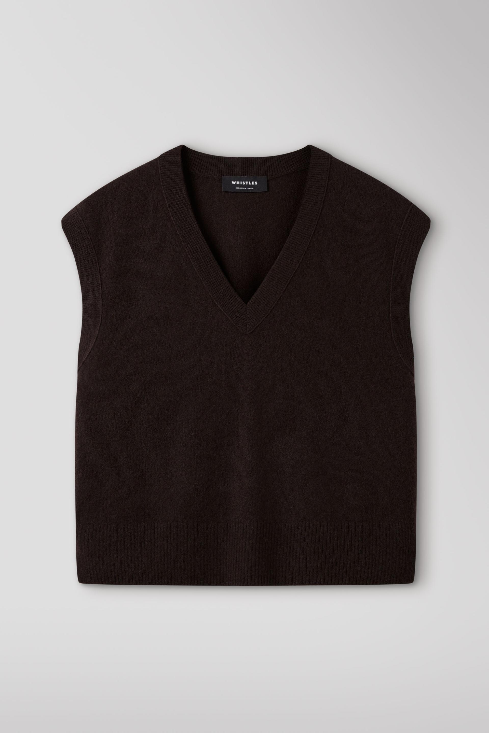 Brown Cashmere V Neck Tank