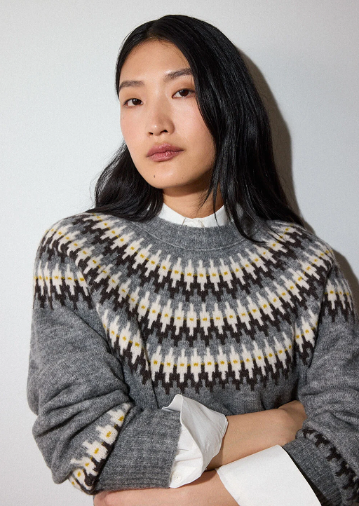Grey Wool Mix Fairisle Detail Knit
