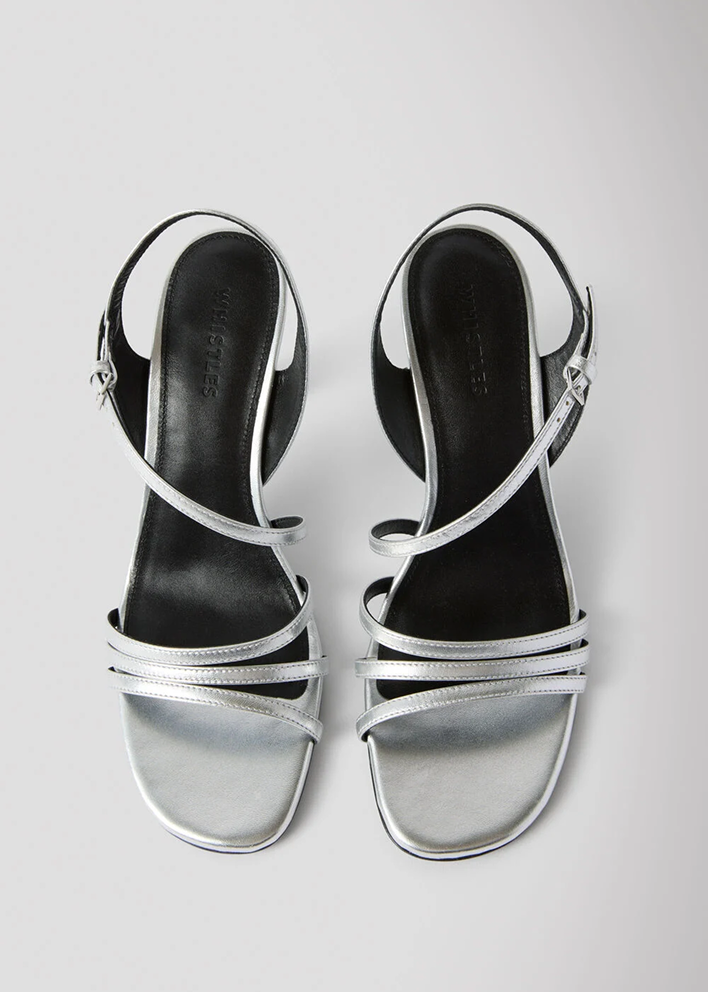 Silver Strappy Block Heel Sandal