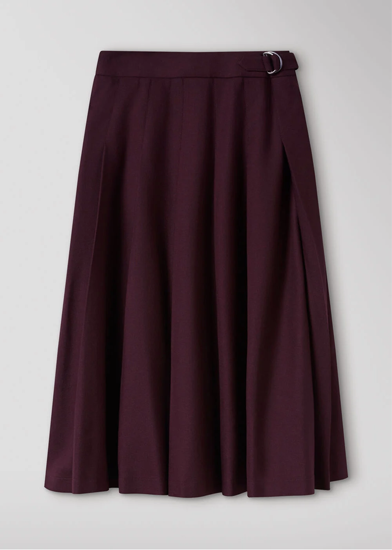 Plum Wool Blend Pleated Kilt Skirt