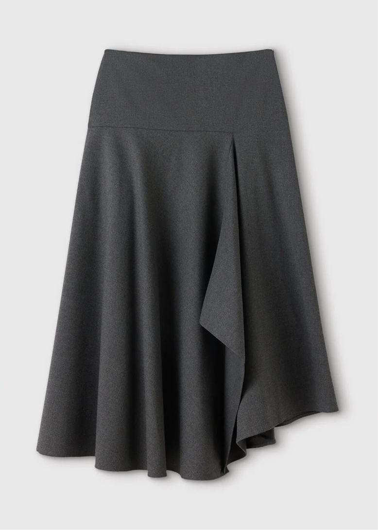 Grey Draped Asymmetric Midi Skirt