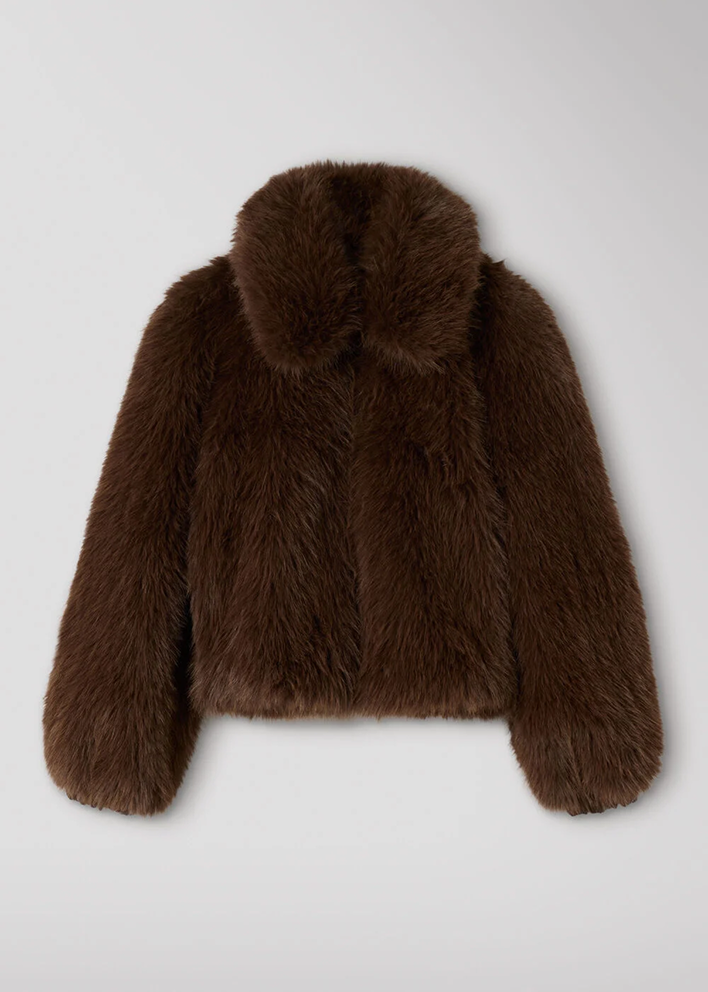 Brown Short Faux Fur Coat