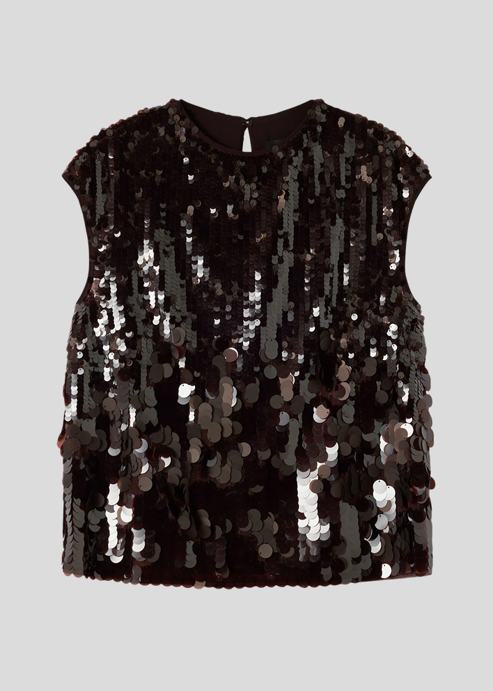 Chocolate Degrade Sequin Cap Sleeve Top