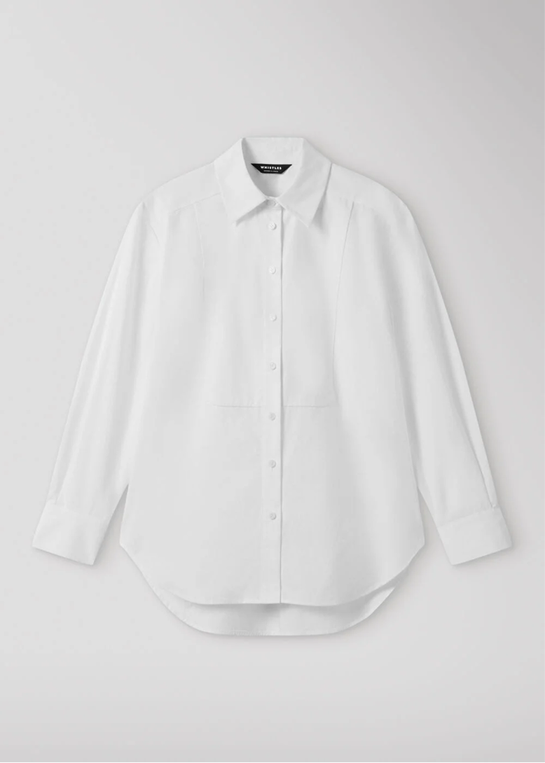 White Bib Detail Cotton Poplin Shirt