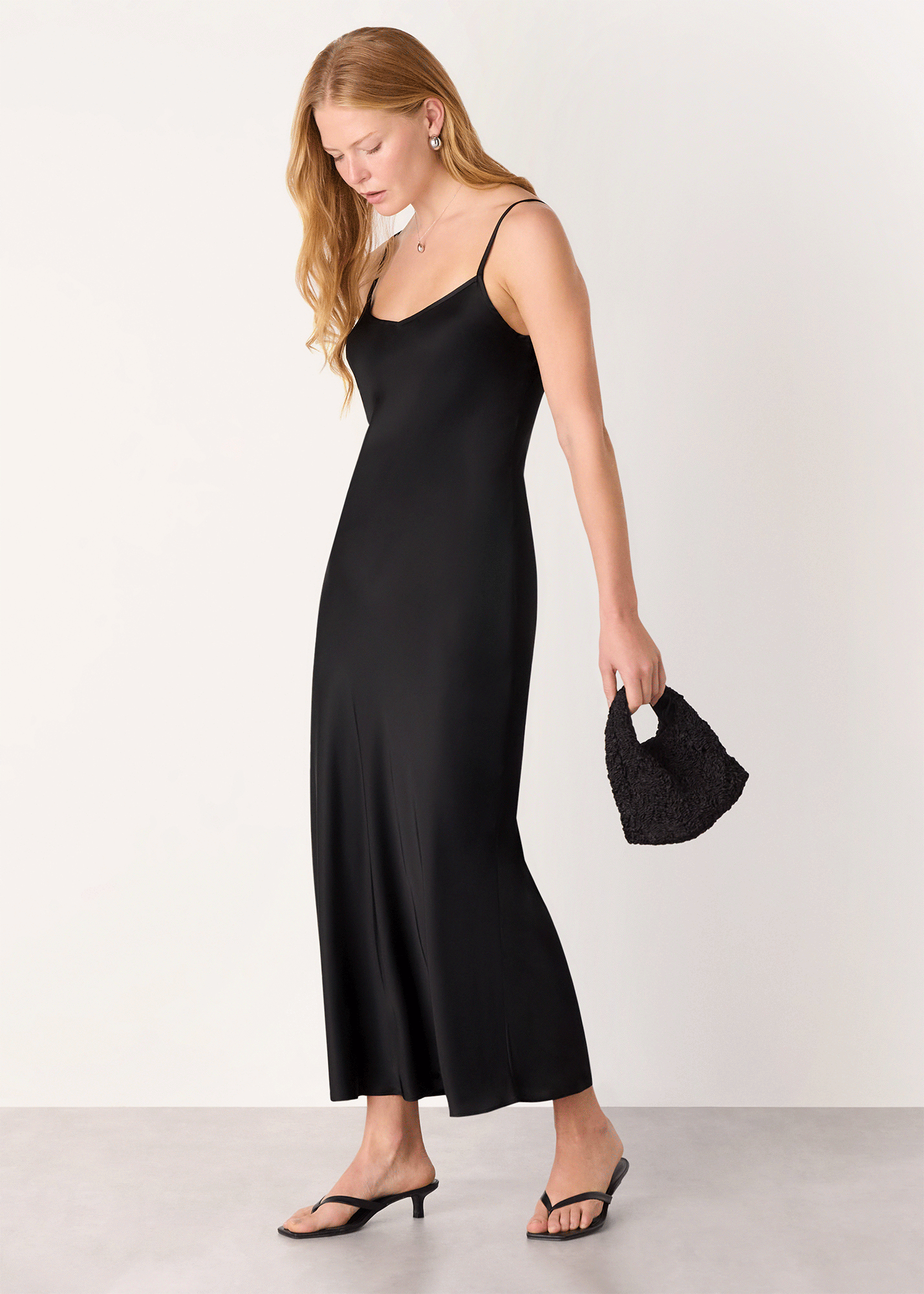 Black 2 In 1 Satin Midi Dress