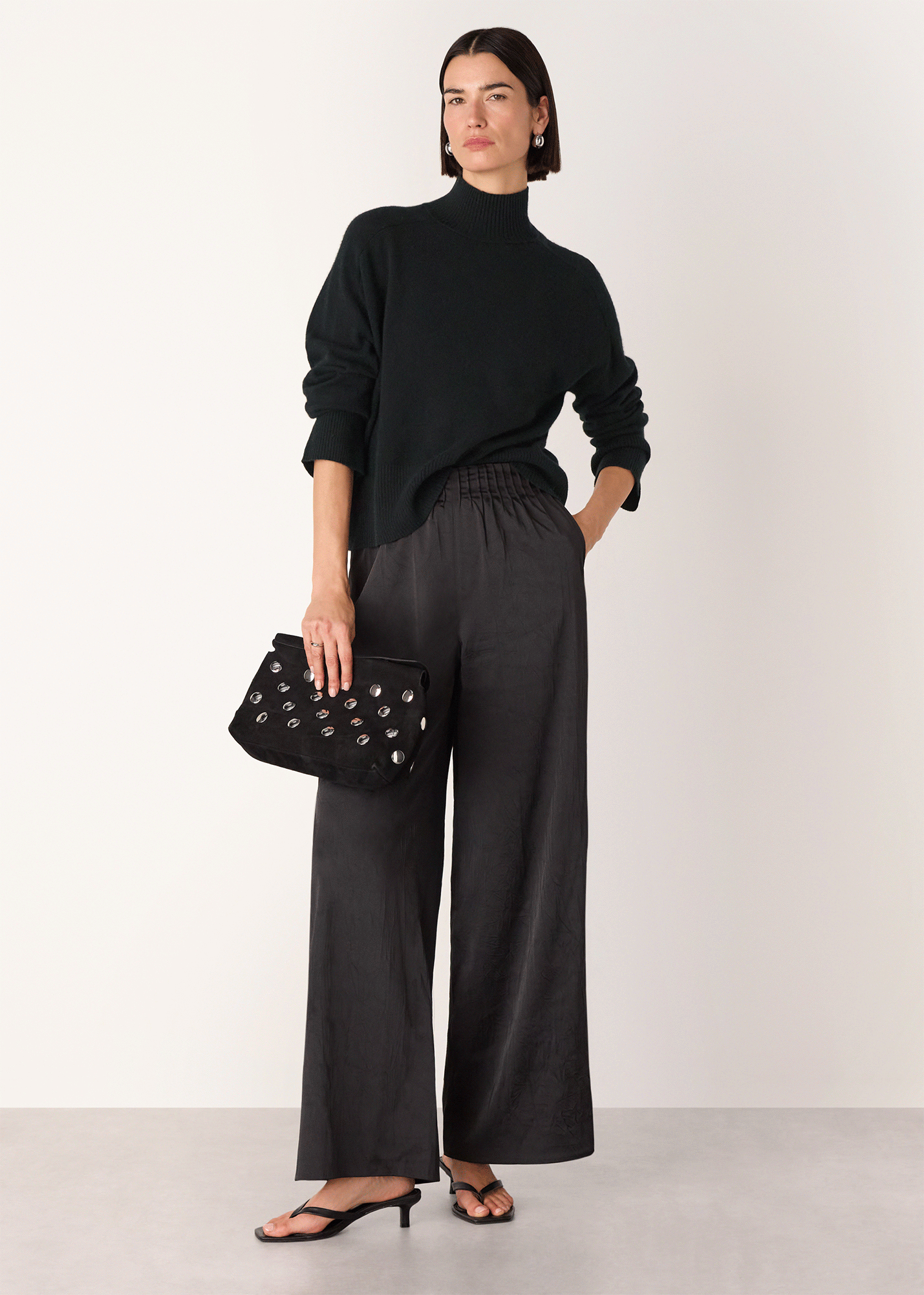 Black Textured Satin Pintuck Trouser