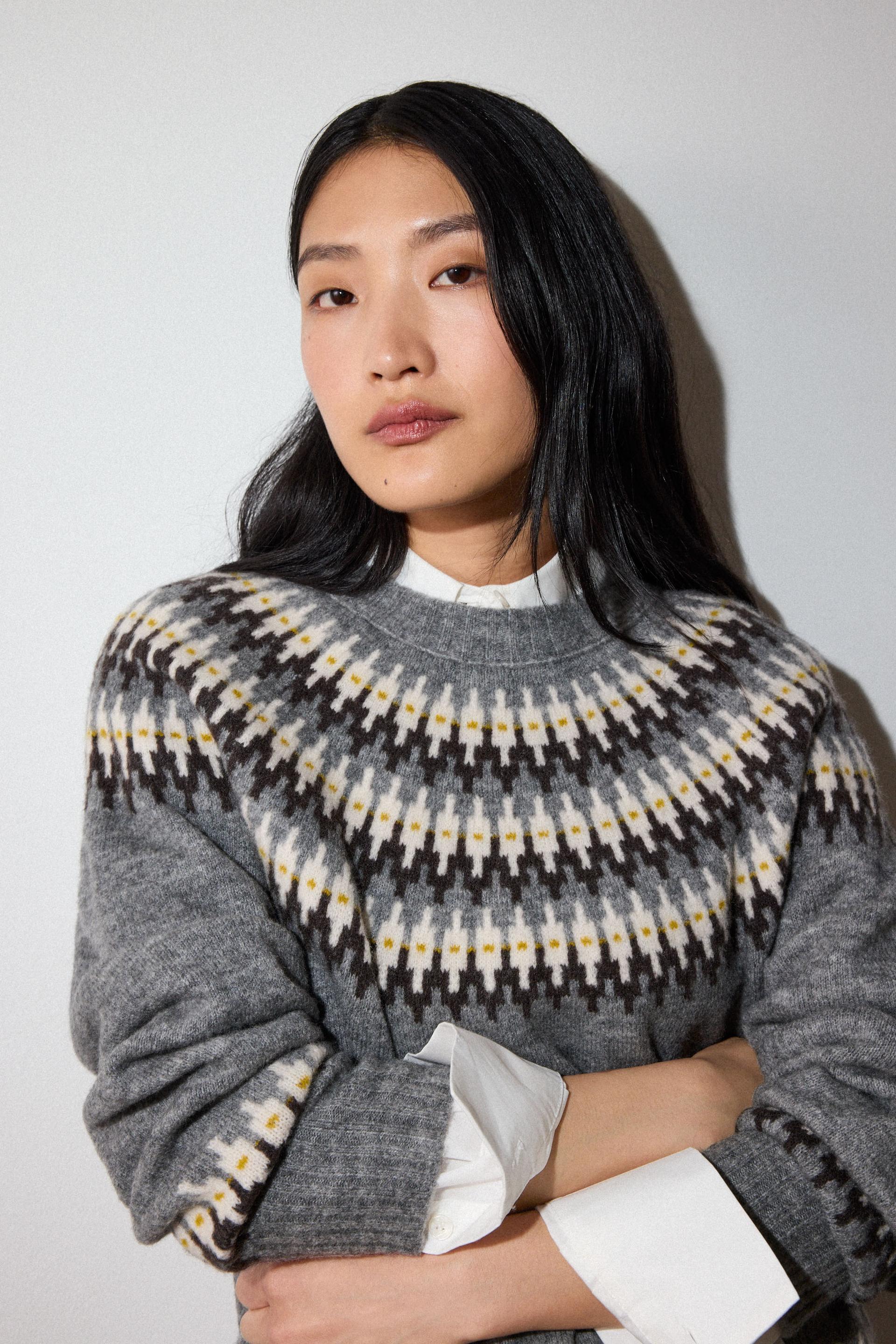 Grey Wool Mix Fairisle Detail Knit