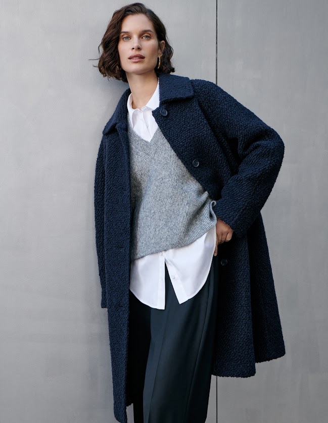 Navy Romy Boucle Coat