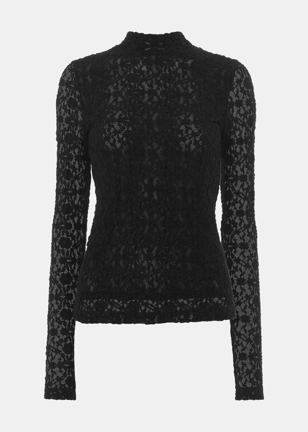 Black Lace Detail High Neck Top