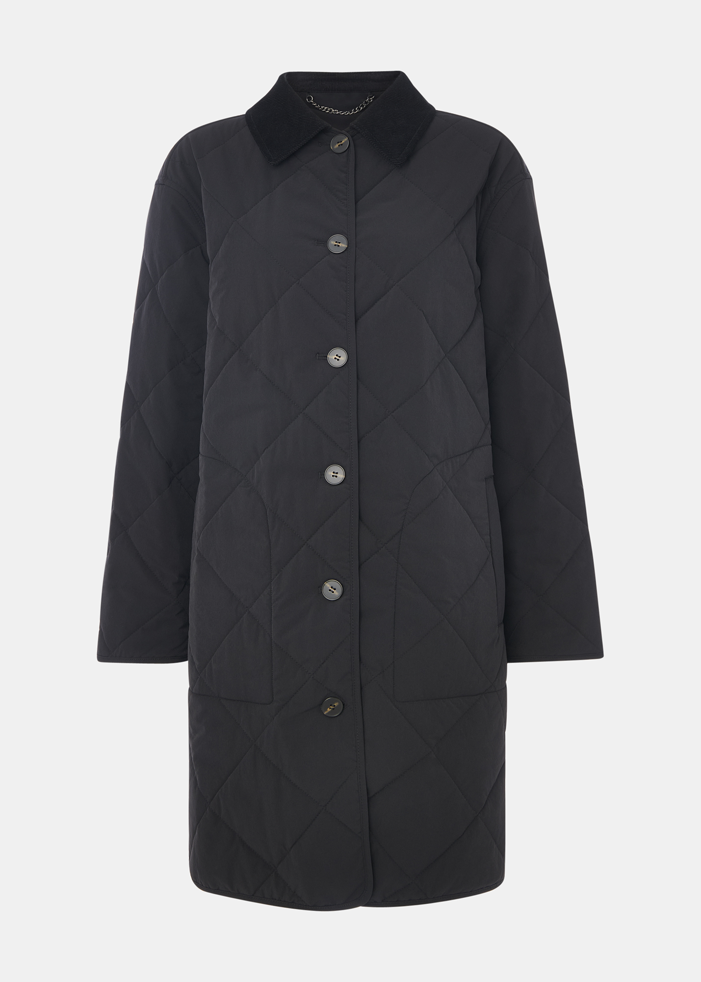 Black Quilted Cord Collar Coat