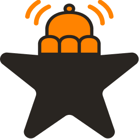 Purrks logo (a black five-pointed star topped with a wobbling orange Jelly).