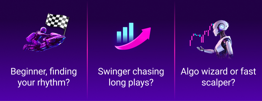 Beginner, finding your rhythm? Swinger chasing long plays? Algo wizard or fast scalper?