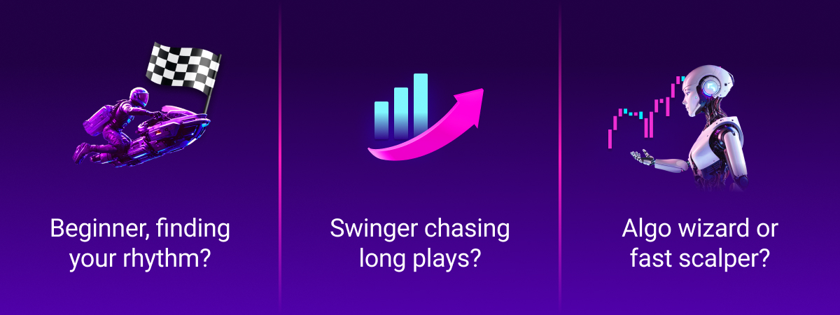 Beginner, finding your rhythm? Swinger chasing long plays? Algo wizard or fast scalper?