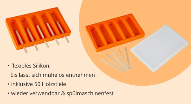 Silikonform Eis am Stiel inkl. 50 Holzstielen