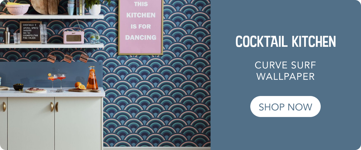 Cocktail Kitchen. Curve Surf Wallpaper. Shop Now