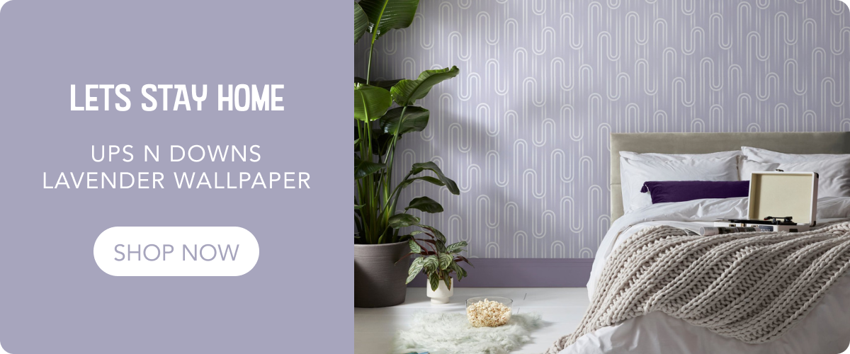 Lets Stay Home. Ups And Downs Lavendar Wallpaper. Shop Now. 