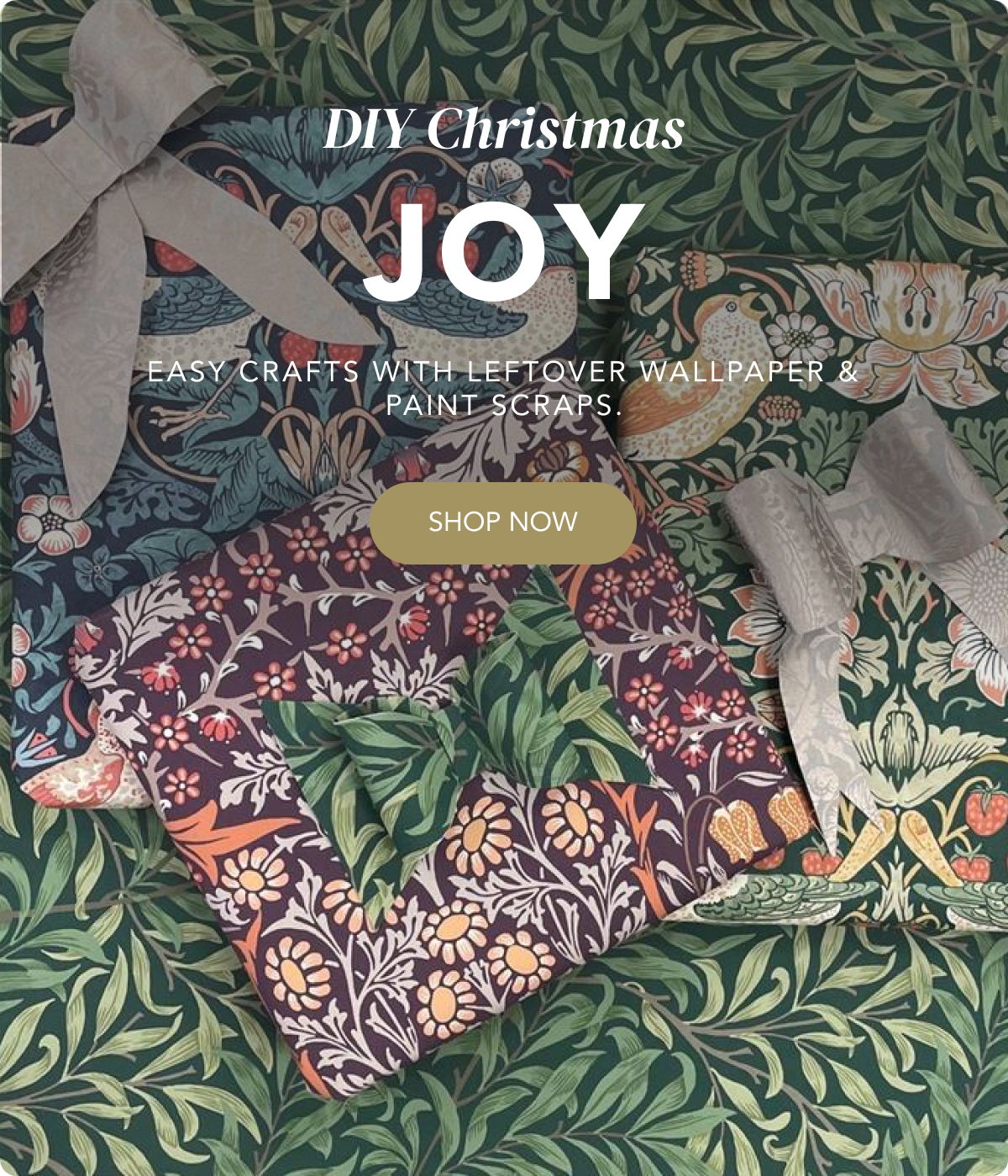 DIY Chistmas Joy! Easy crafts with leftover wallpaper and paint scraps.