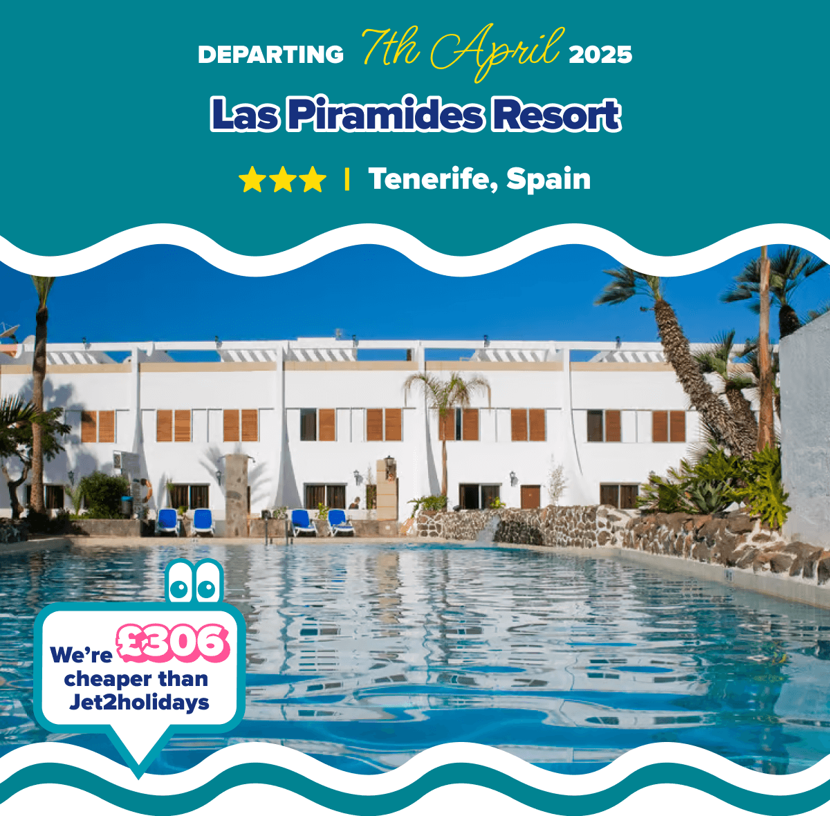 Deal of the Week. Las Piramides Resort, Tenerife, Spain. We're £306 cheaper than Jet2holidays for this holiday
