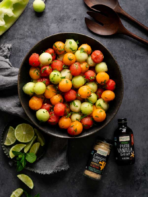 Melon Ball Salad with Ginger Lime Dressing