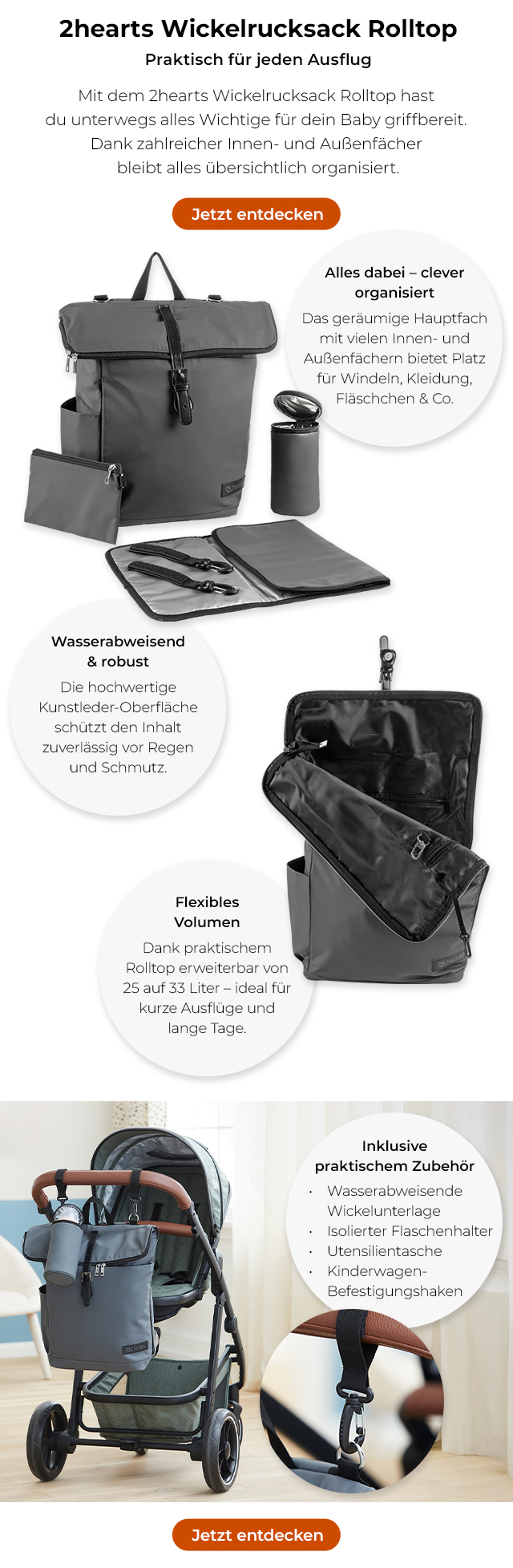 2hearts Wickelrucksack Rolltop – Praktisch für jeden Ausflug