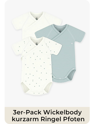 Petit Bateau 3er-Pack Wickelbody kurzarm Ringel Pfoten natur/salbei