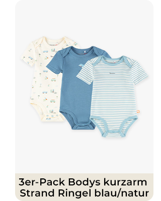 Bornino - Summer Beach 3er-Pack Bodys kurzarm Strand Ringel blau/natur