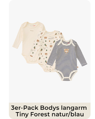 Bornino - Lieblinge 3er-Pack Bodys langarm Tiny Forest natur/blau