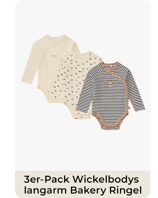 Bornino - Lieblinge 3er-Pack Wickelbodys langarm Bakery Ringel beige/blau