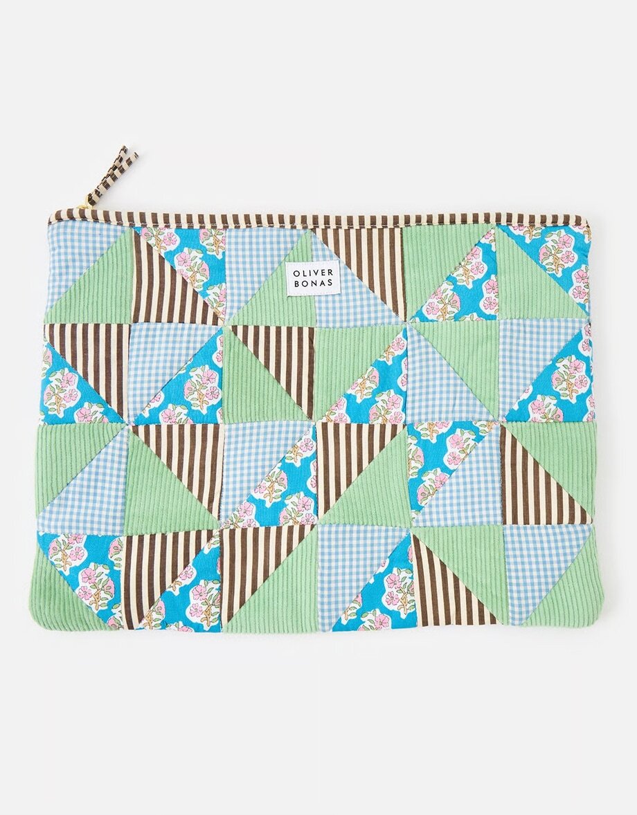 Emily Green & Blue Patchwork Corduroy Laptop Case