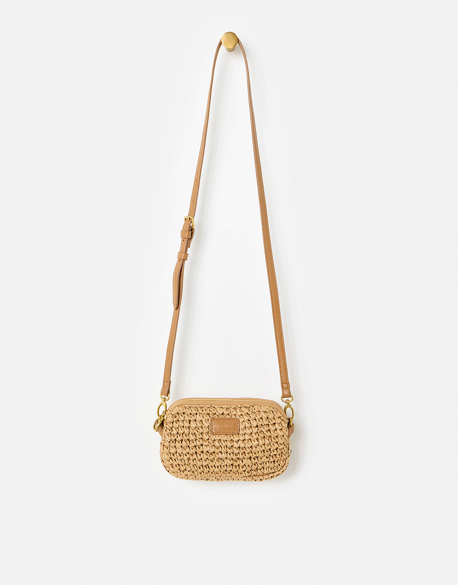 Naha Brown Straw Weave Crossbody Bag