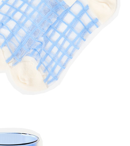 Blue Checked Glitter Sheer Ankle Socks