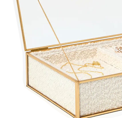 Gold & Glass Cream Boucle Jewellery Box