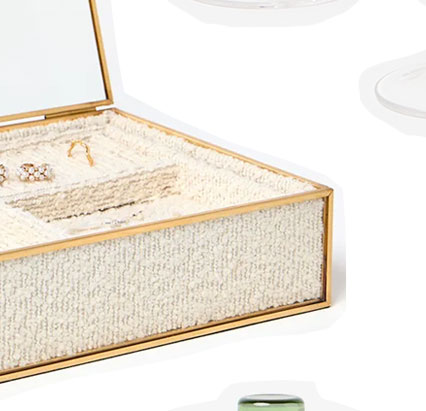 Gold & Glass Cream Boucle Jewellery Box