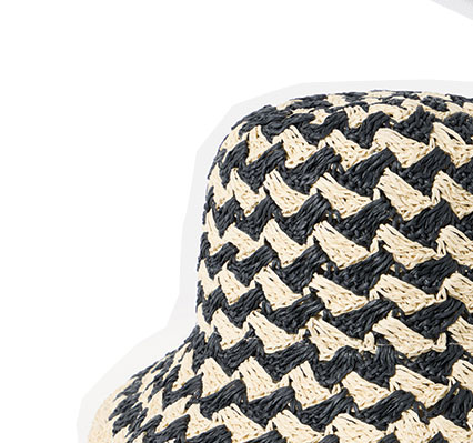 Cream & Black Striped Crochet Straw Bucket Hat