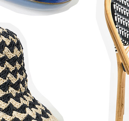 Cream & Black Striped Crochet Straw Bucket Hat