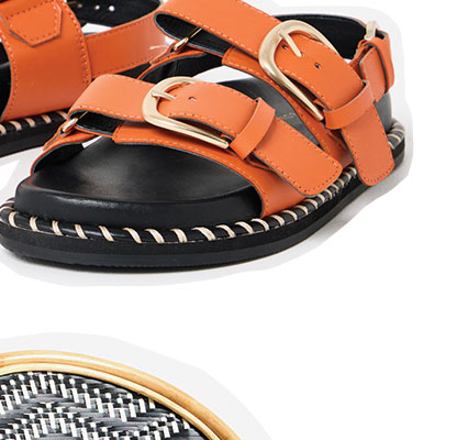 Chunky Orange Double Buckle Flatform Sandals