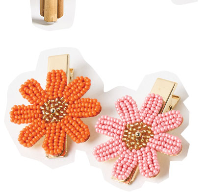 Marley Orange & Pink Beaded Flower Hair Clips Set of Two