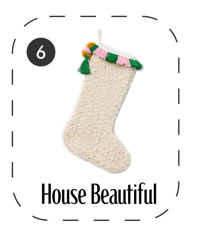 White Boucle Tassel Christmas Stocking