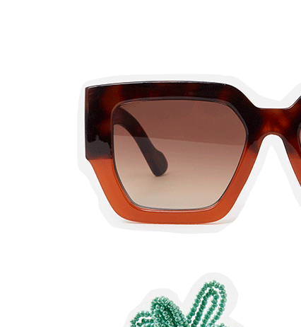 Orange & Faux Tortoiseshell Angled Square Sunglasses