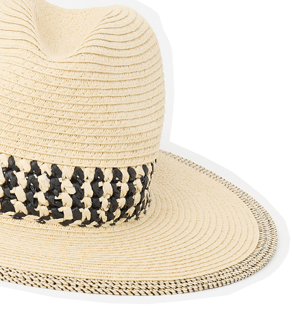 Natural & Black Woven Fedora Hat