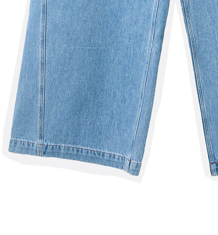 Light Blue Denim Diagonal Seam Wide Leg Jeans